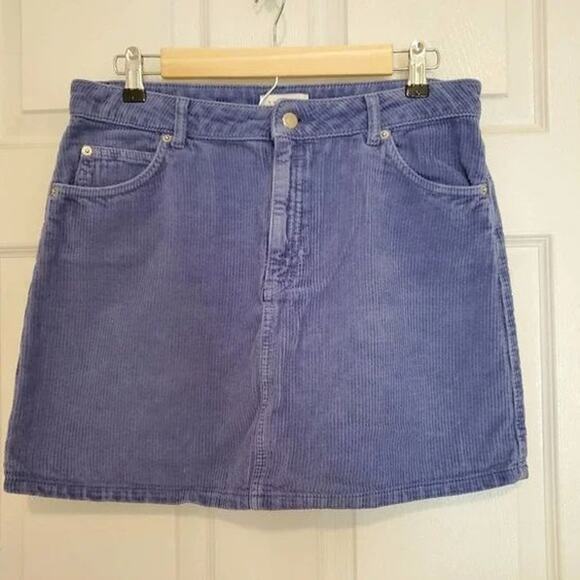 Topshop High-waisted Corduroy A-line Mini Skirt Sky Blue Size 8 - Picture 5 of 11